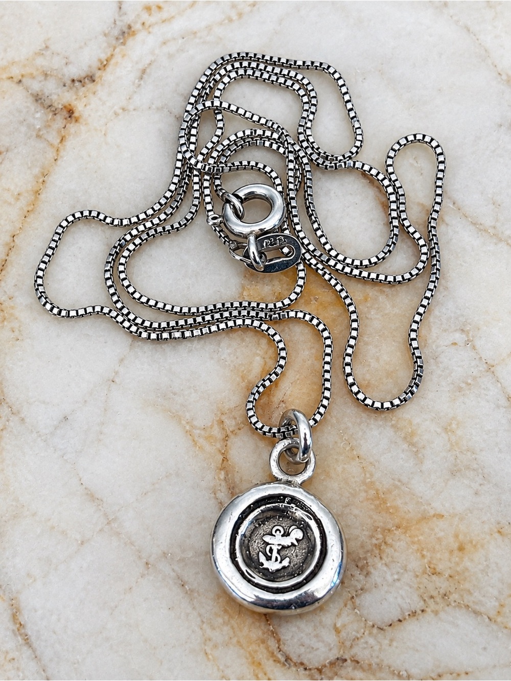 Pyrrha “Optimism” Anchor Talisman Rare Retired 925 Sterling Silver 18” Box Chain